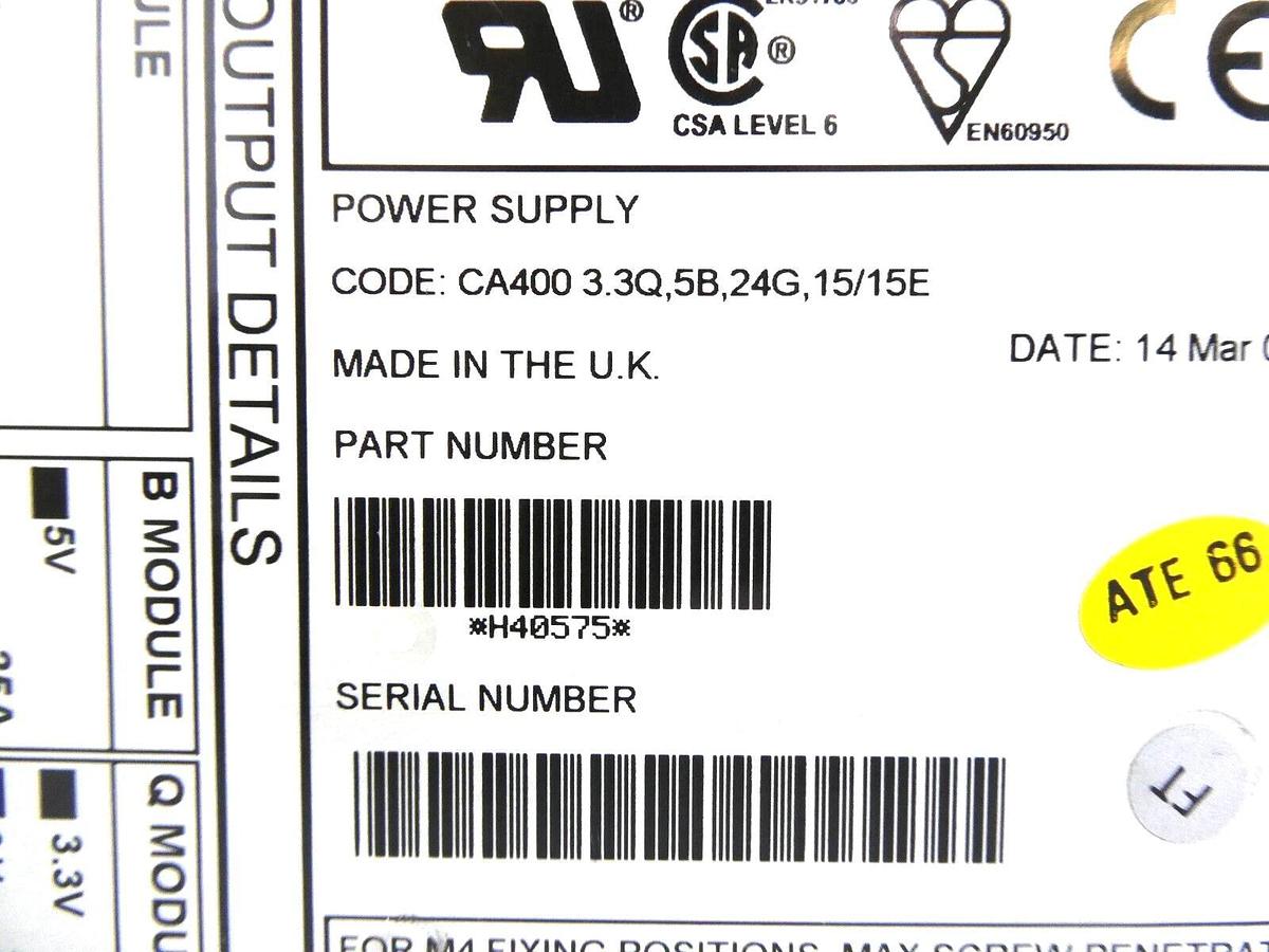 Used Lambda H40575 Power Supply Alpha 400W CA400 3.3Q,5B,24G,15/15E Working Surplus