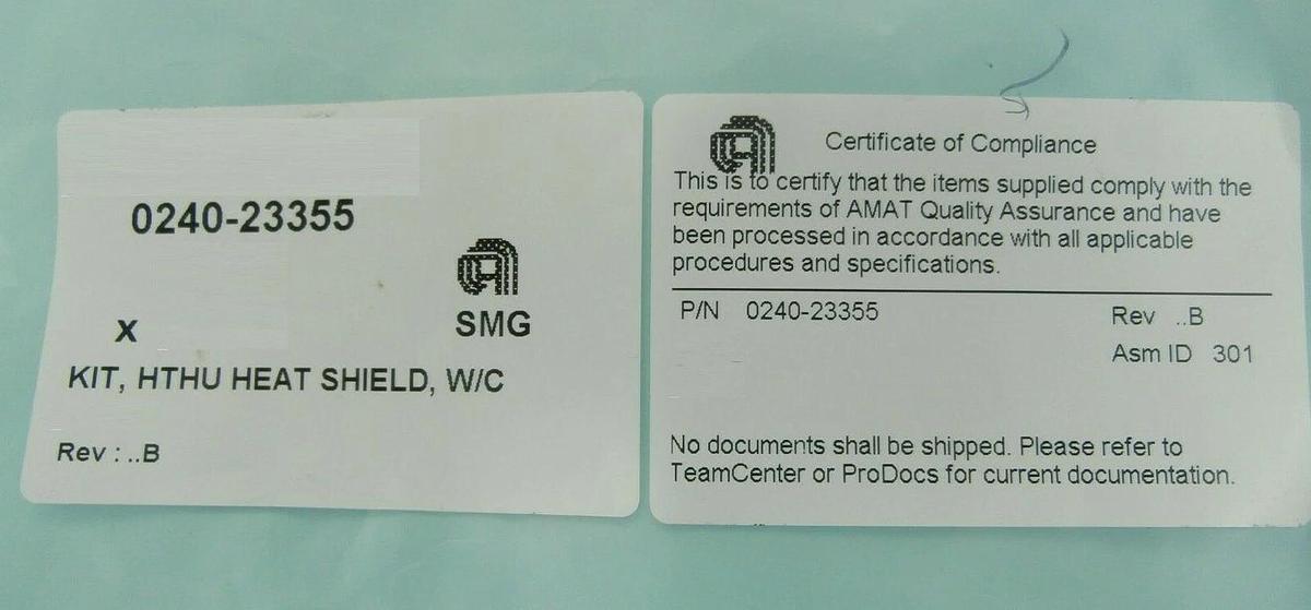 AMAT Applied Materials 0240-23355 HTHU Heat Shield Kit W/C 6" New Spare