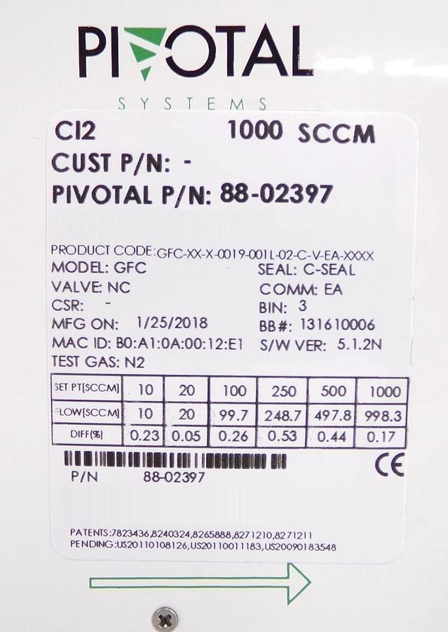 Pivotal Systems 88-02397 Mass Flow Controller MFC 1000 SCCM C12 New Surplus