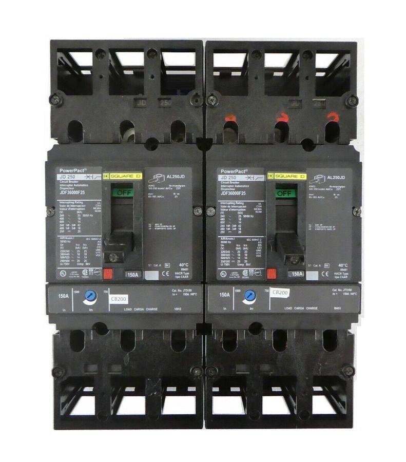Used Square D JDF36000F25 Circuit Breaker PowerPact JD 250 CB200 Lot of 2 Working
