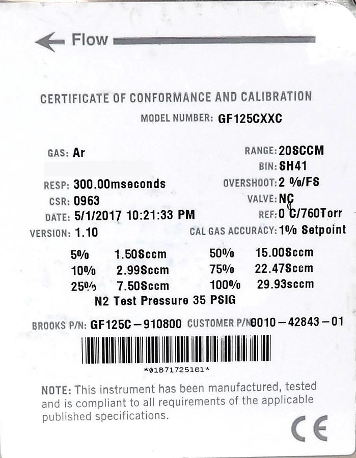 Used Brooks Instrument GF125CXXC Mass Flow Controller MFC GF125C-910556 Lot of 10