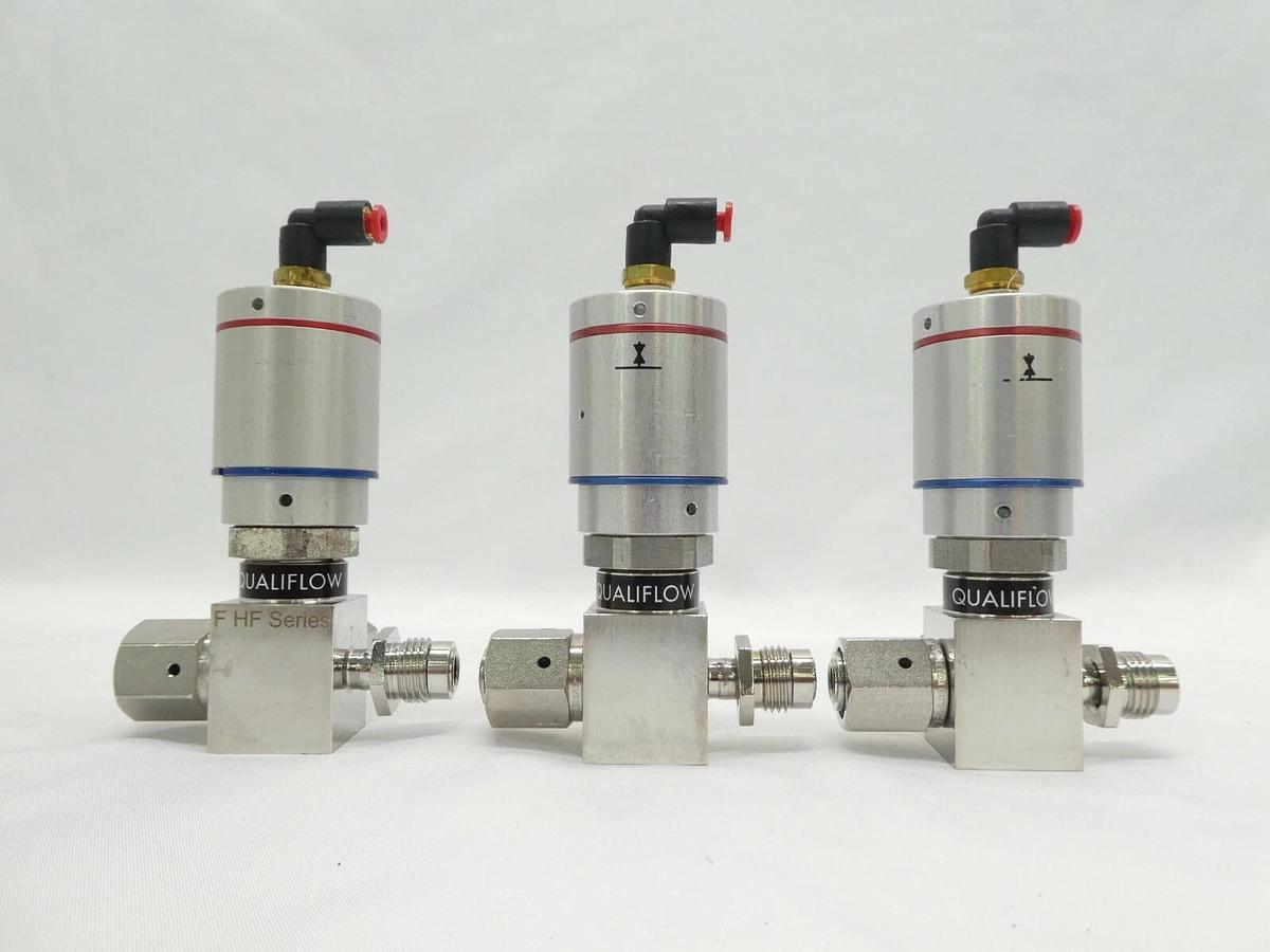Used Qualiflow 2x10-9atm.cm3/Sec 3-Way Pneumatic Valve F HF Series Lot of 3 Working