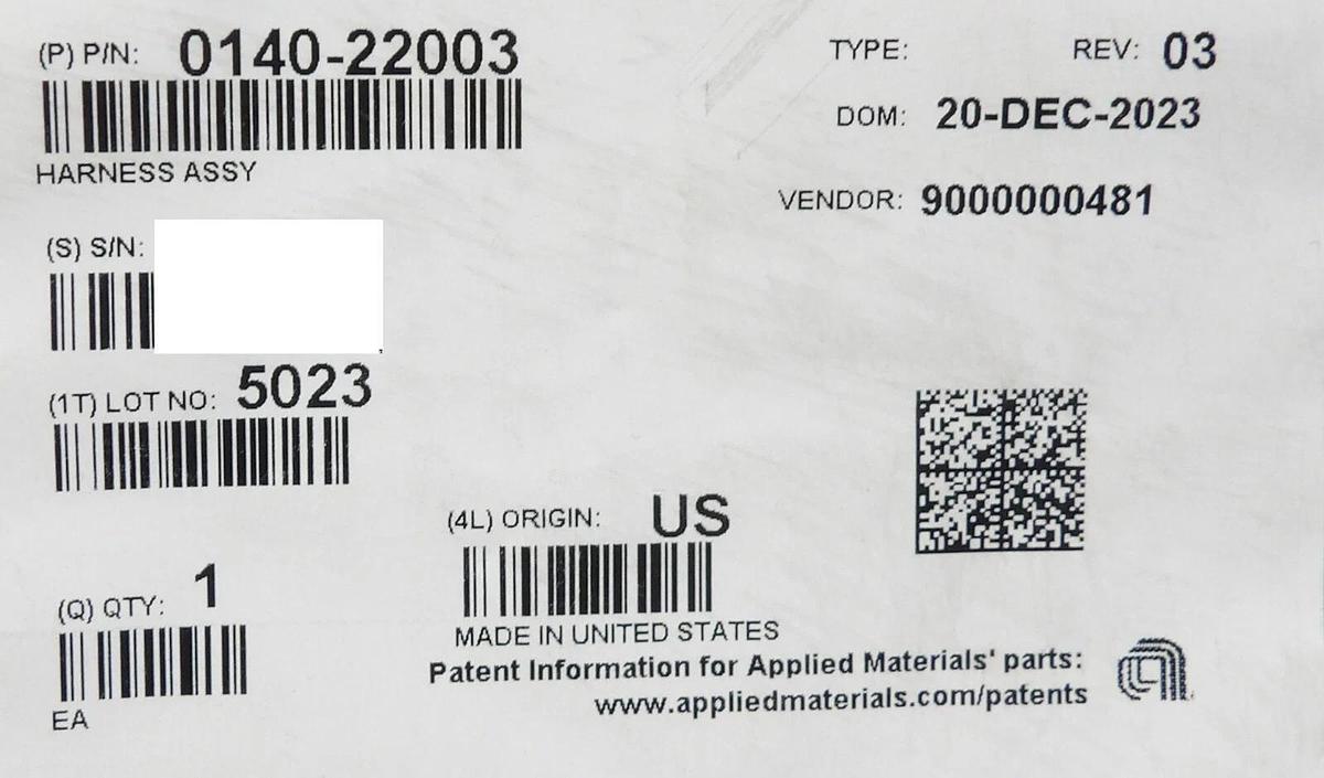 Used AMAT Applied Materials 0140-22003 Harness Assembly New Surplus
