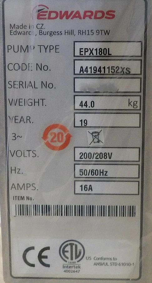 Refurbished EPX180L Edwards A41941152XS High Vacuum Dry Pump 500679690 OEM Refurbished