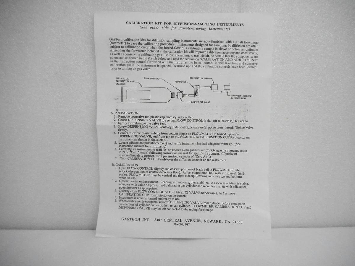 GasTech 81-0221 H2 Gas Calibration Kit ASM 83-107564A06 New