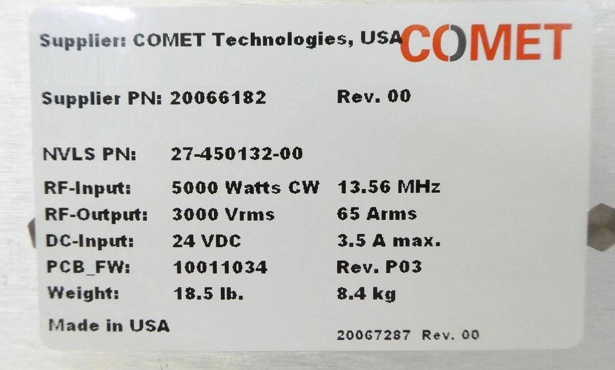 Used Comet Technologies 20066182 RF Match Novellus Systems 27-450132-00 Spare Surplus