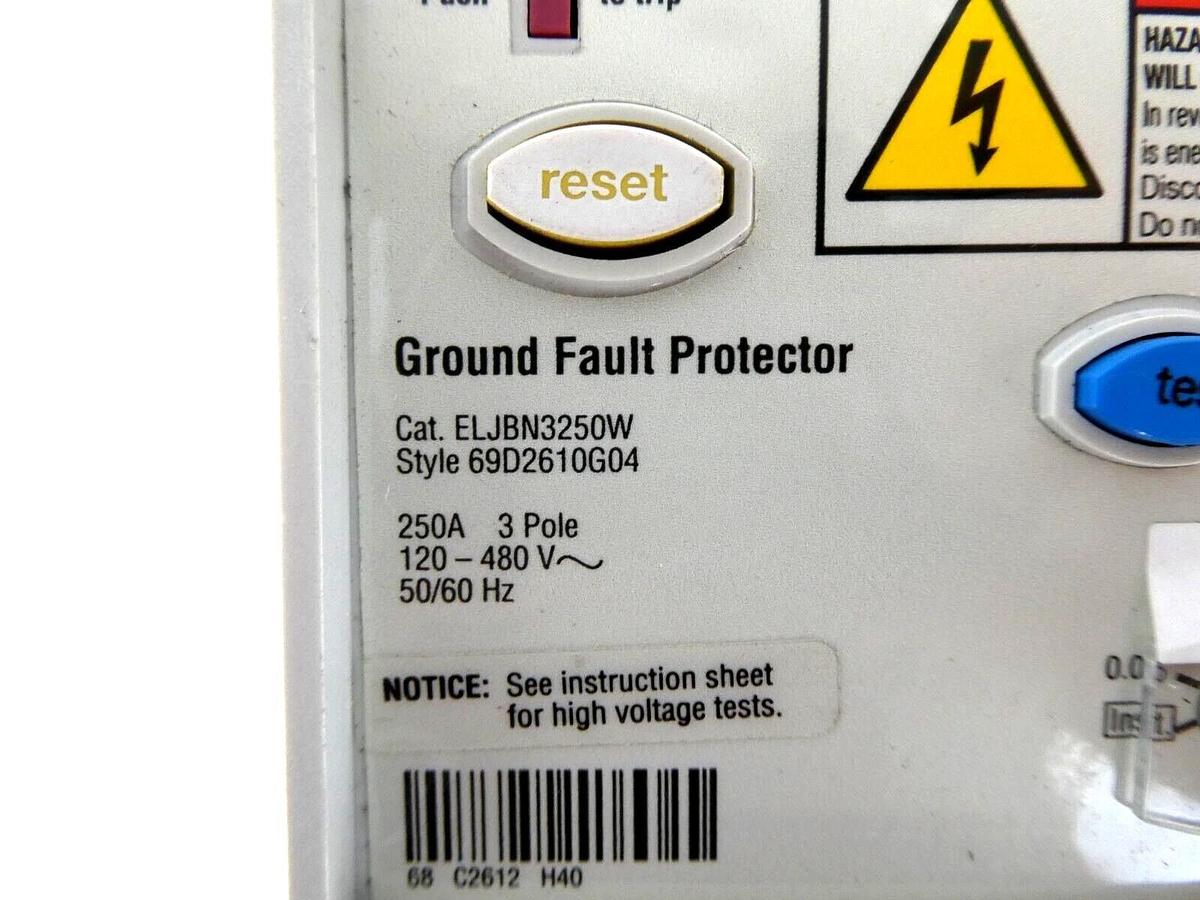 Used Eaton ELJBN3250W Industrial Circuit Breaker 69D2610G04 G Series Working Spare