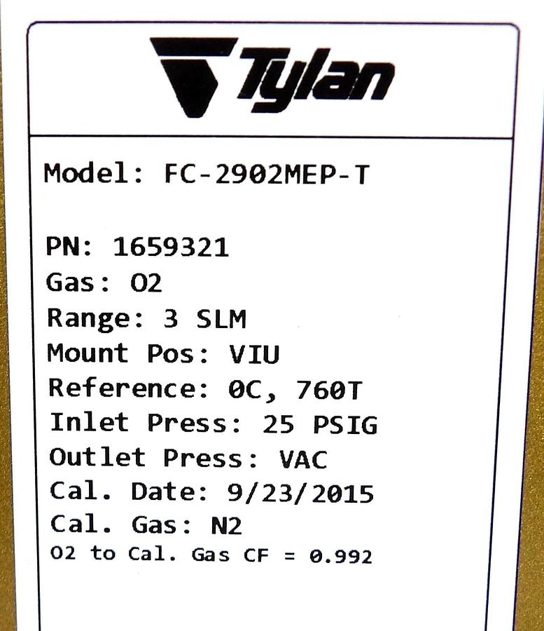 Refurbished Tylan FC-2902MEP-T Mass Flow Controller MFC 2900 Series 3 SLPM O2 Refurbished