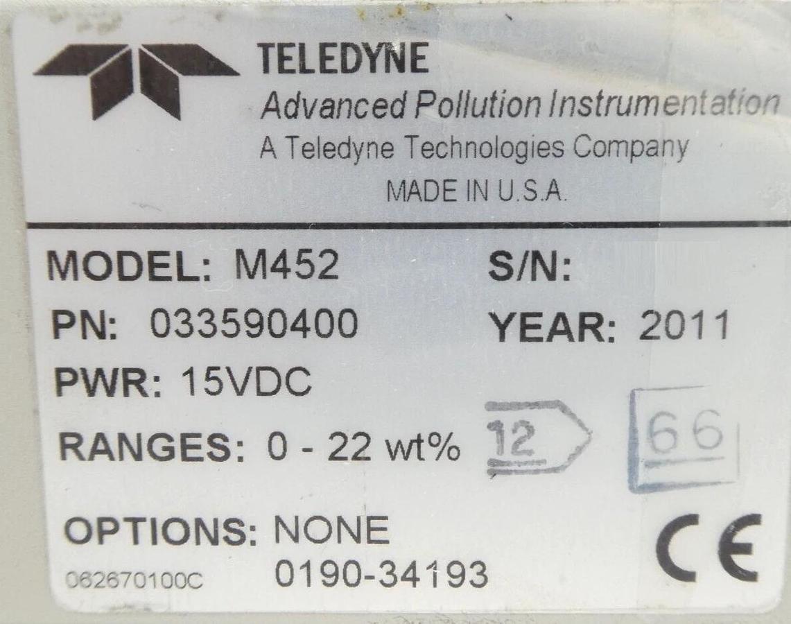 Used Teledyne Instruments 033590400 Ozone Sensor M452 AMAT 0190-34193 Working Surplus