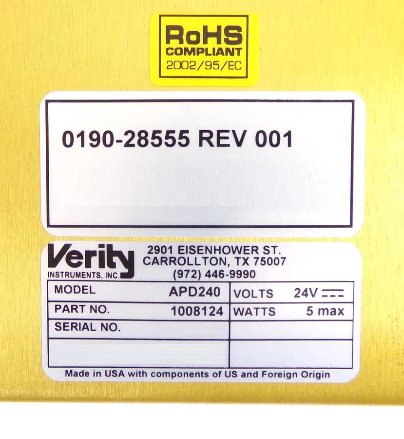 Used Verity Instruments 1008124 Laser Optical Module APD240 AMAT 0190-28555 Working
