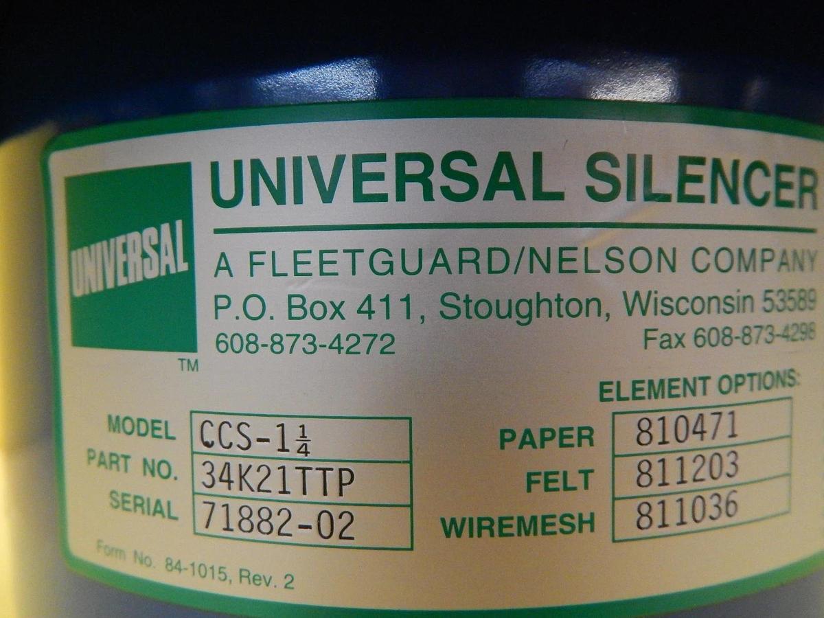 Fleetguard Nelson 34K21TTP Universal Silencer CCS-1¼ with Filter 810471 New