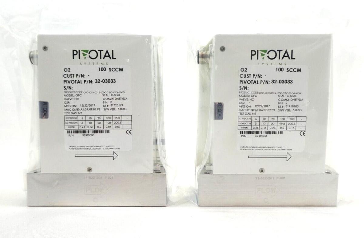 Pivotal Systems 32-03033 Mass Flow Controller MFC 100 SCCM O2 Lot of 2 New