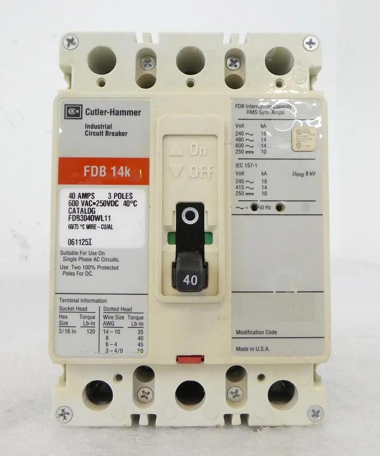 Used Cutler-Hammer FD3015L FDB3040WL11 3-Pole Circuit Breaker FDB 14k Lot of 4