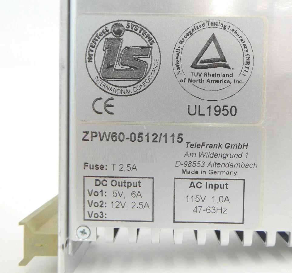 Used TeleFrank ZPW60-0512/115 Power Supply Card Working Surplus