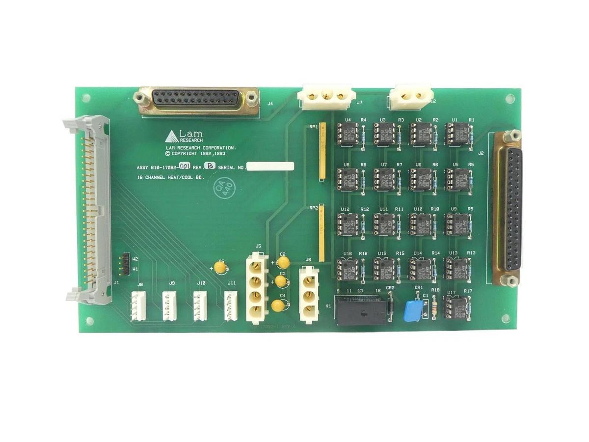 Used Lam Research 810-17082-001 16 Channel Heat/Cool PCB Rev. B Working Surplus