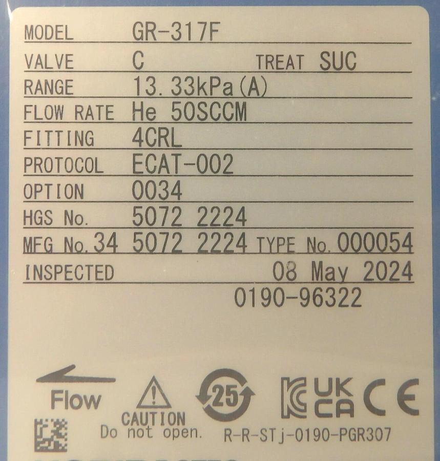 Horiba STEC GR-317F Mass Flow Controller MFC GR-300 N2 2 SLM New Surplus