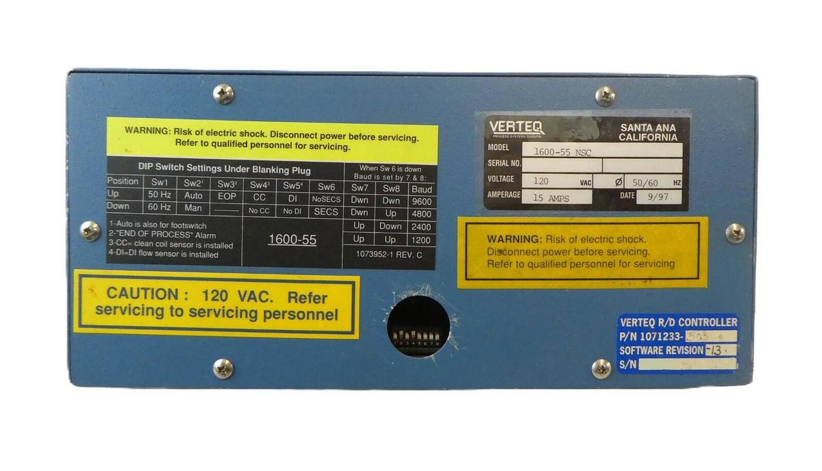Used Verteq 1071233-503 SRD Spin Rinse Dryer Controller Module 1600-55 NSC Untested