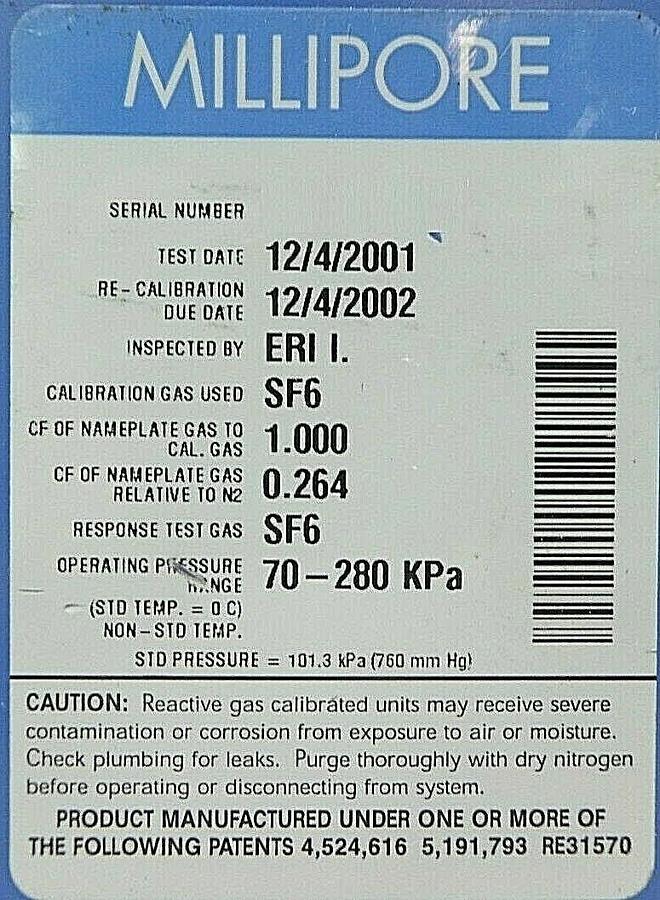 Used Millipore FC-2979MEP5-WM Mass Flow Controller MFC 100 SCCM SF6 Copper Exposed