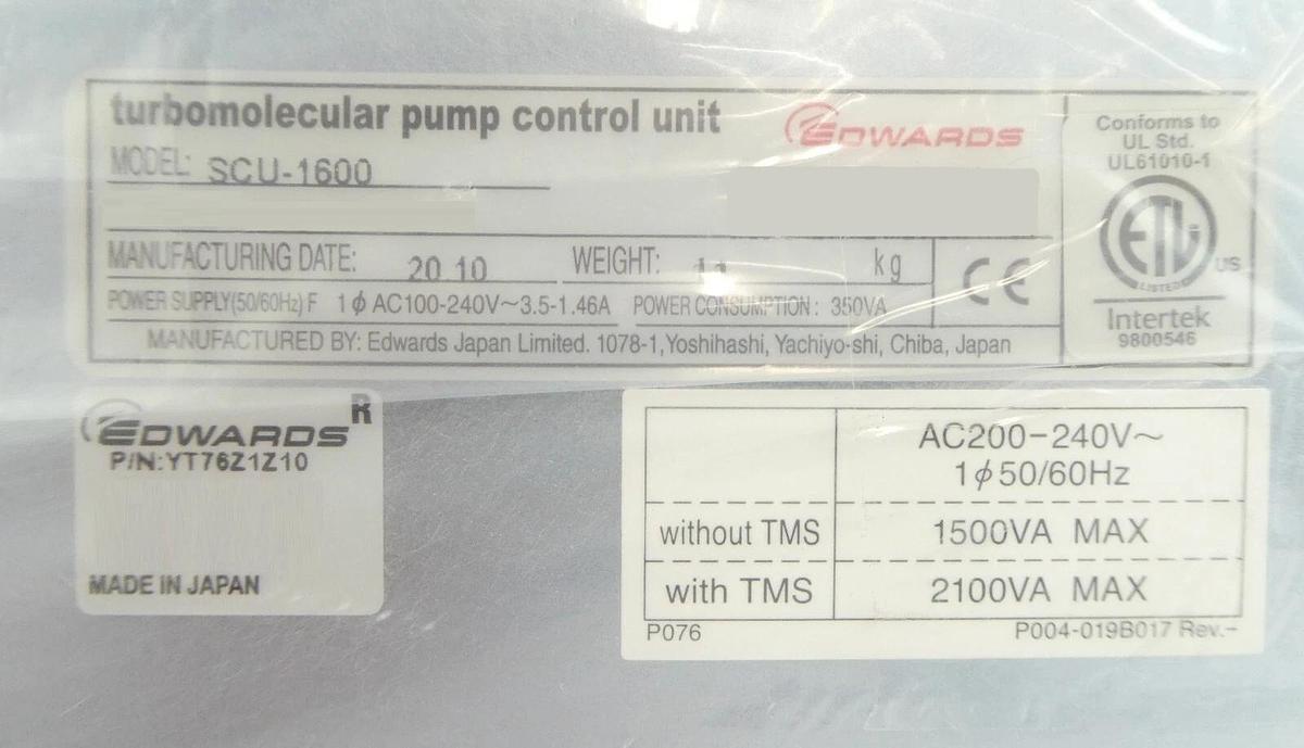 Refurbished SCU-1600 Edwards YT76-Z1-Z10 Turbomolecular Pump Controller Turbo Refurbished