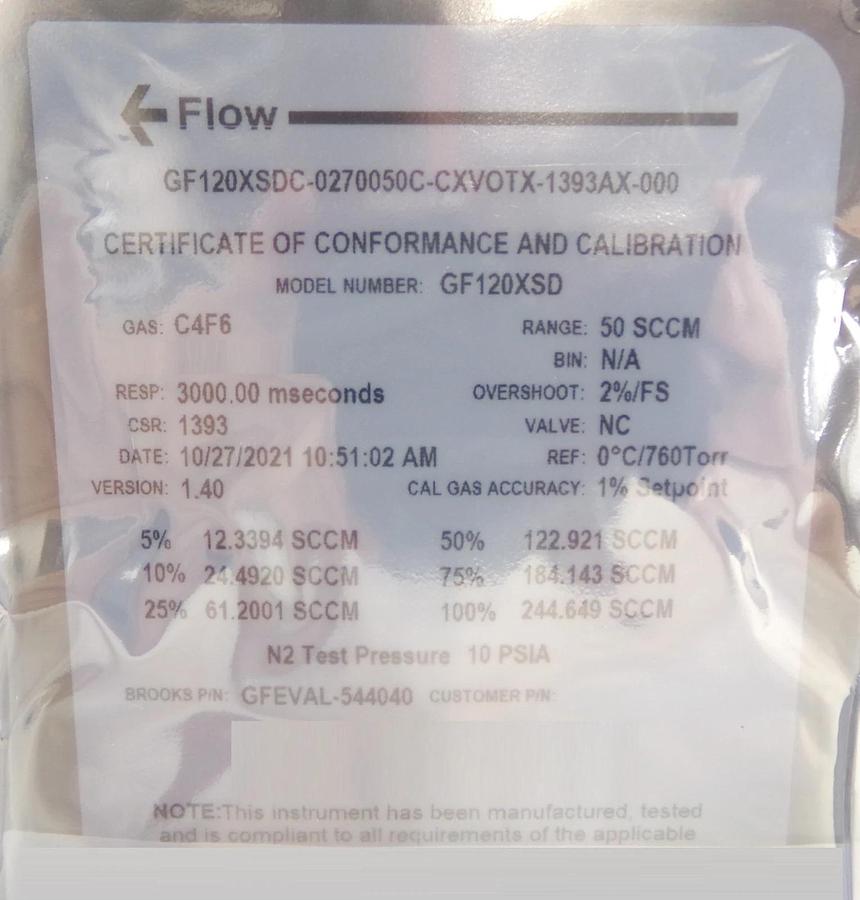 Brooks Instrument GFEVAL-544040 Mass Flow Controller MFC 50 SCCM C4F6 New