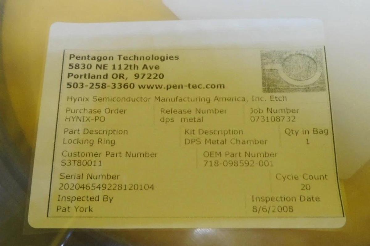 Used Lam Research 718-098592-001 Locking Ring VAT 65 New Surplus