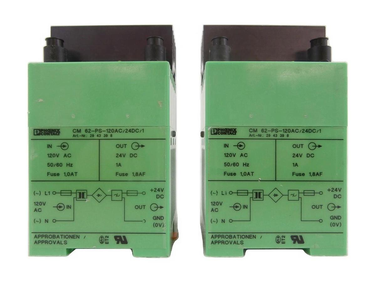 Used Phoenix Contact 2943398 DIN Power Supply CM 62-PS-120AC/24DC/1 Lot of 2 Working