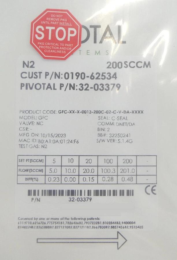 Pivotal 32-03379 Mass Flow Controller MFC 200 SCCM AMAT 0190-62534 Lot of 4 New