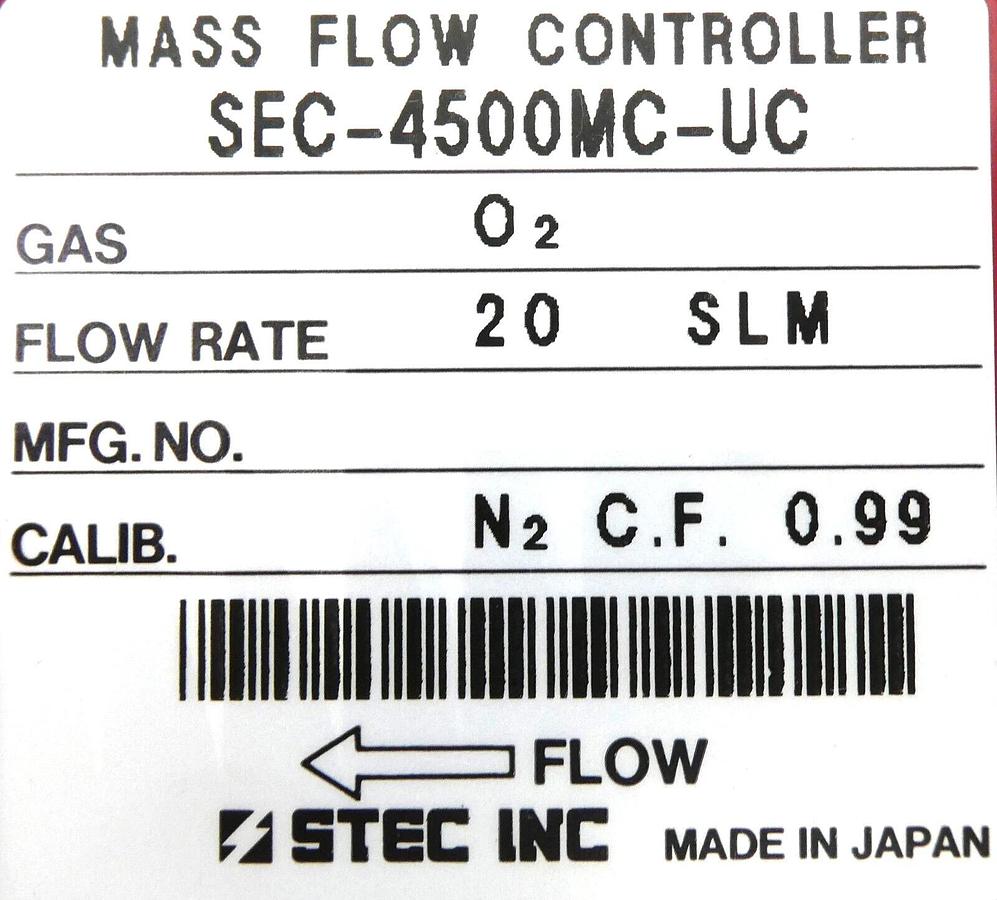 Used STEC SEC-4500MC-UC Mass Flow Controller MFC SEC-4500 20 SLM O2 Working Surplus