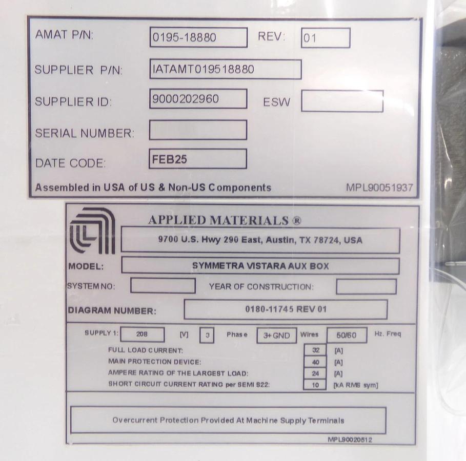 Refurbished AMAT Applied Materials 0195-18880 Etch Vistara Aux Box Refurbished