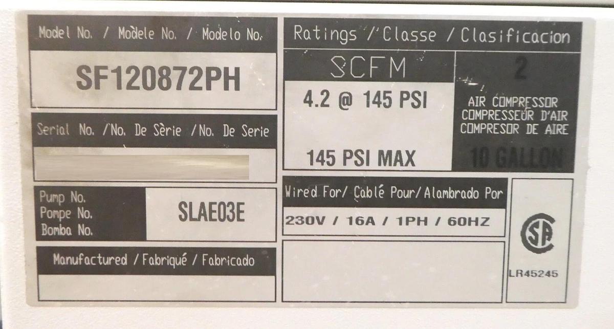 Used Powerex SF120872PH Clean Air Compressor SLAE03E Spectrometer Laboratory Untested