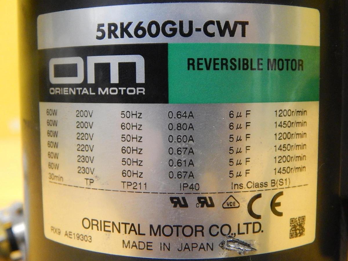 Used Oriental Motor 5RK60GU-CWT Reversible Motor Gear Head 5GU18KA Used Working