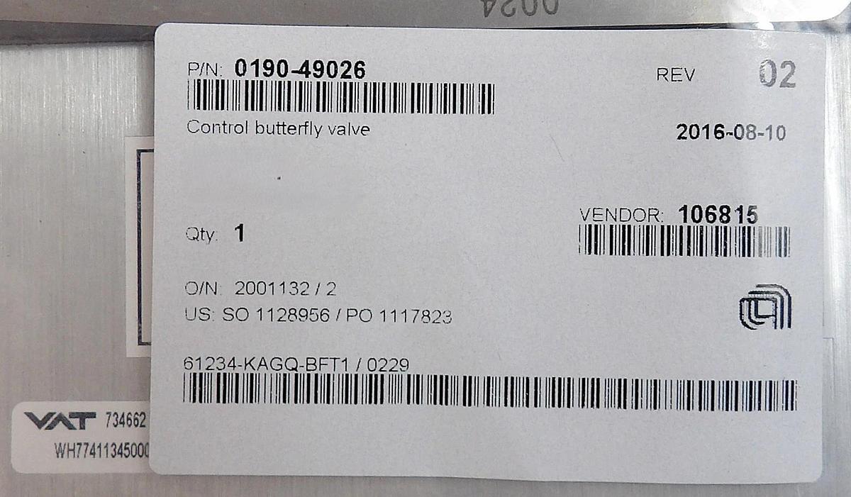 VAT 61234-KEGQ-BFT1 Butterfly Valve Control System Series 612 New