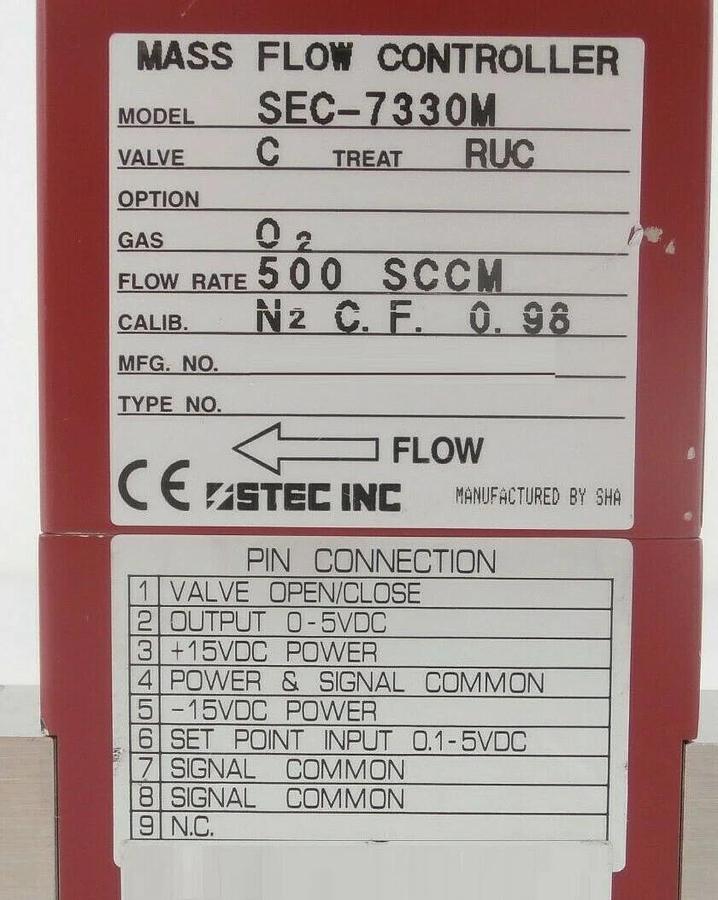Used STEC SEC-7330M Mass Flow Controller MFC SEC-7330 500 SCCM O2 Working Surplus