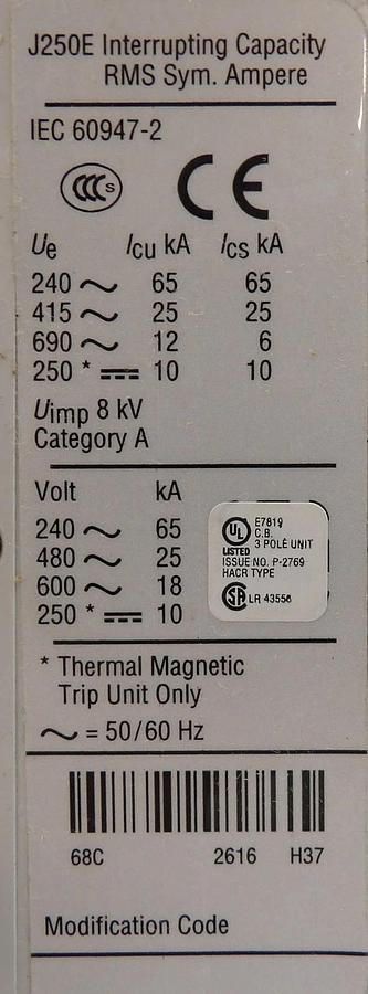 Eaton JGE3225FAG 3-Pole Circuit Breaker J250E JGE3250NN Cutler Hammer New