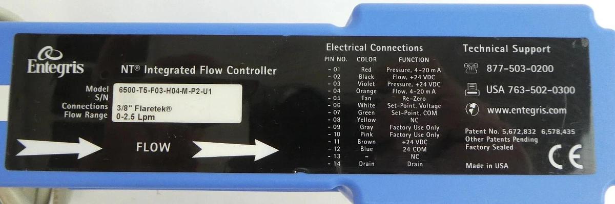 Used Entegris 6500-T5-F03-H04-M-P2-U1 InVue Integrated Flow Controller Working