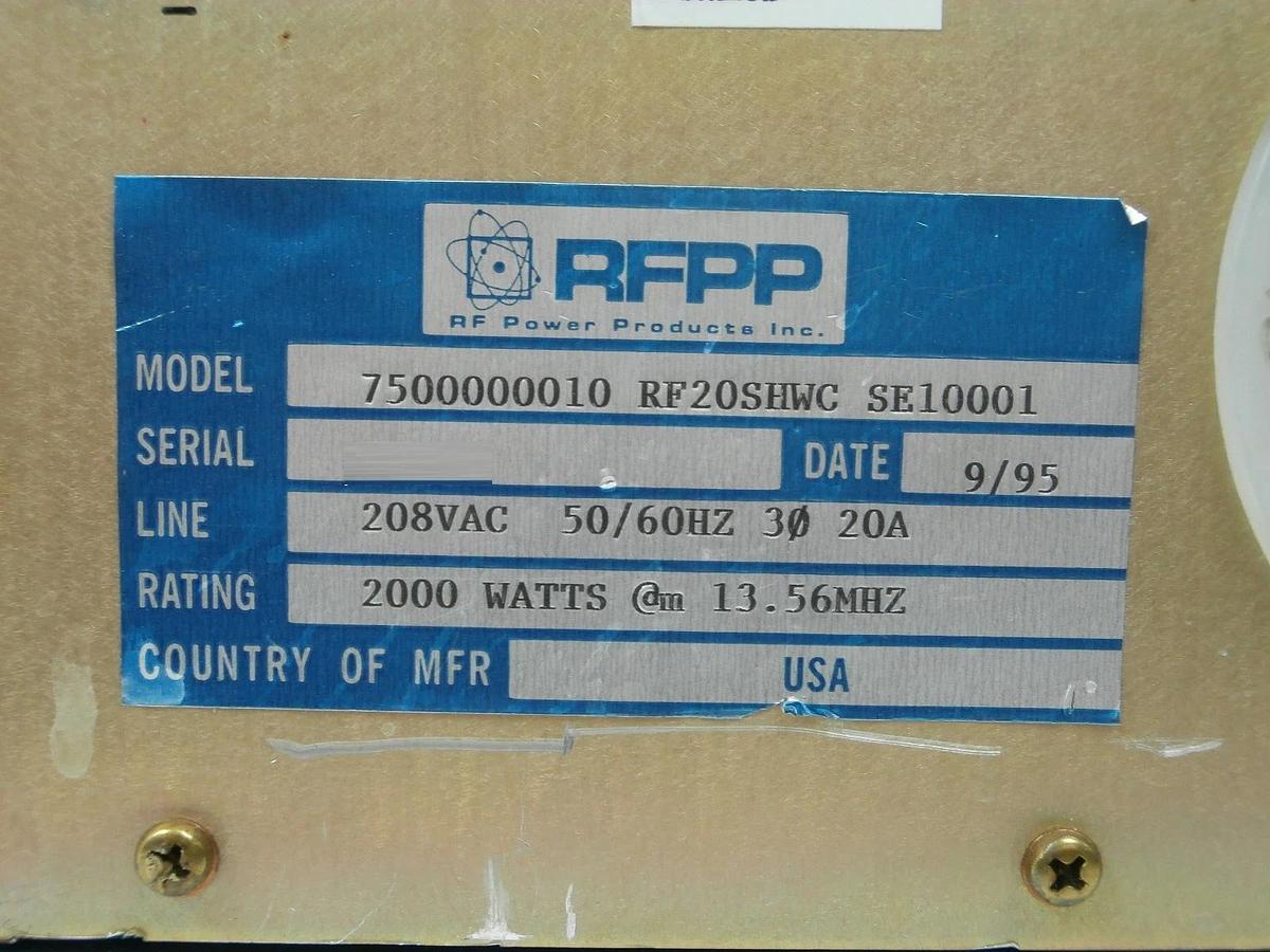 Used RF20H RFPP RF Power Products 7500000002 RF Generator MeiVac 2460 Tested Working