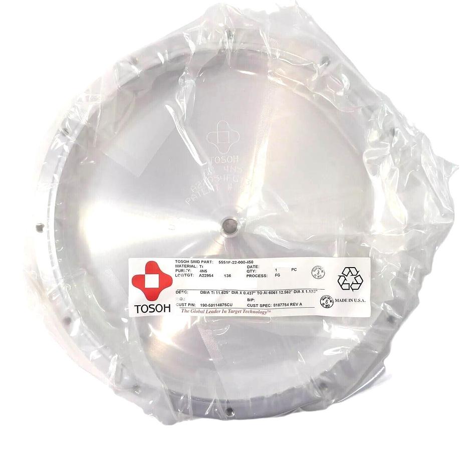 Tosoh 5551F-22-000-450 200mm AI Aluminum Target TI 4N5 Copper Cu New