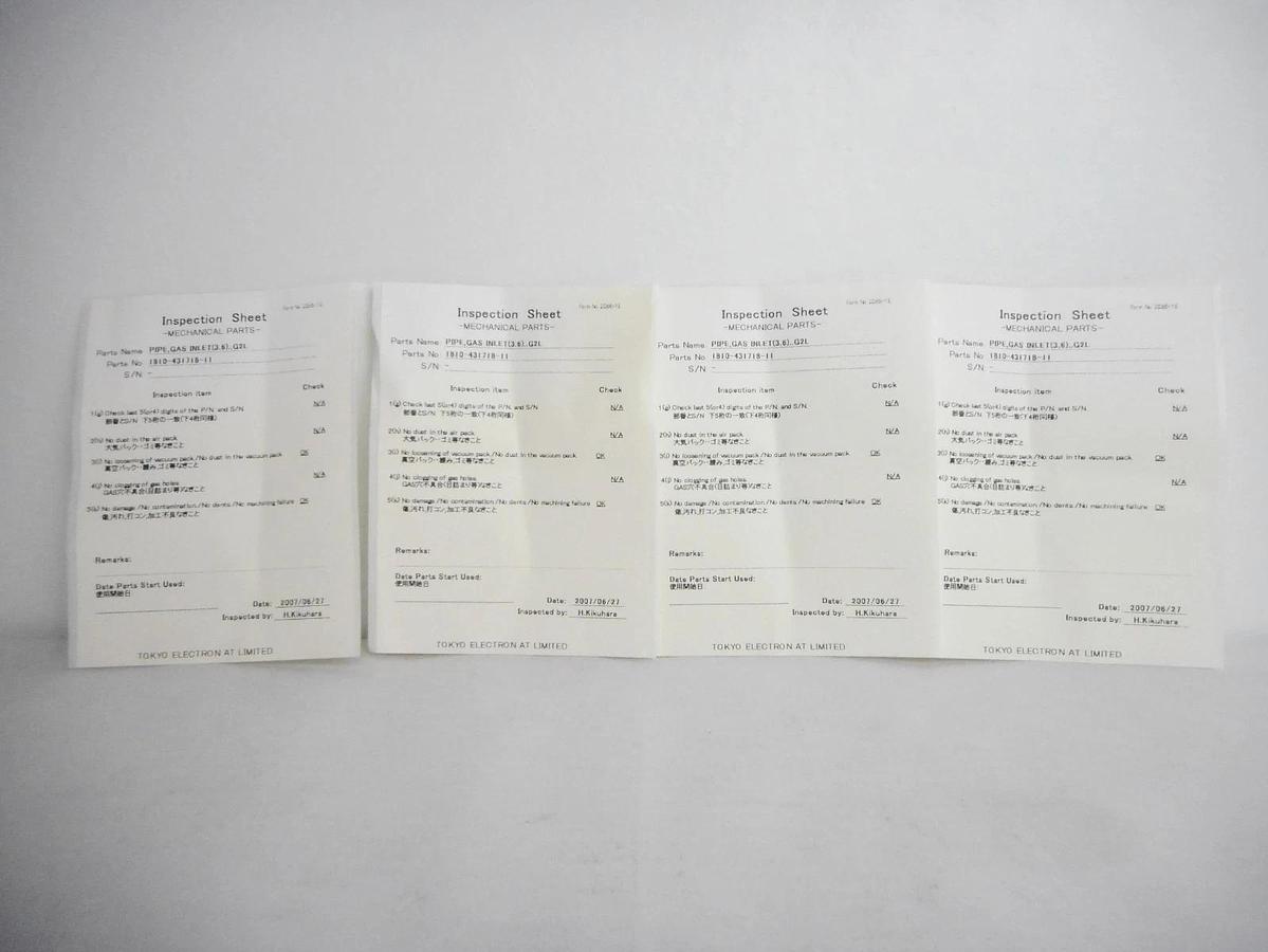 TEL Tokyo Electron 1810-431718-11 Gas Pipe Inlet (3.6) G2L Reseller Lot of 4 New