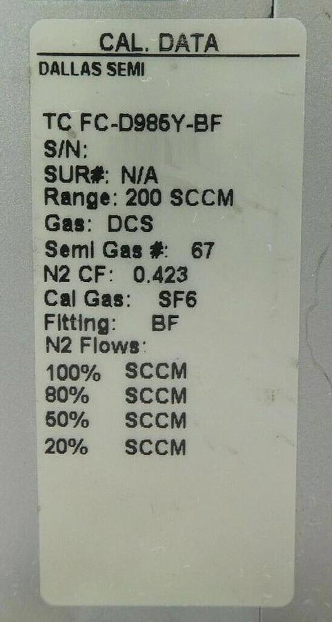Used Aera TC FC-D985Y-BF Mass Flow Controller MFC FC-D985 200 SCCM DCS Working Spare