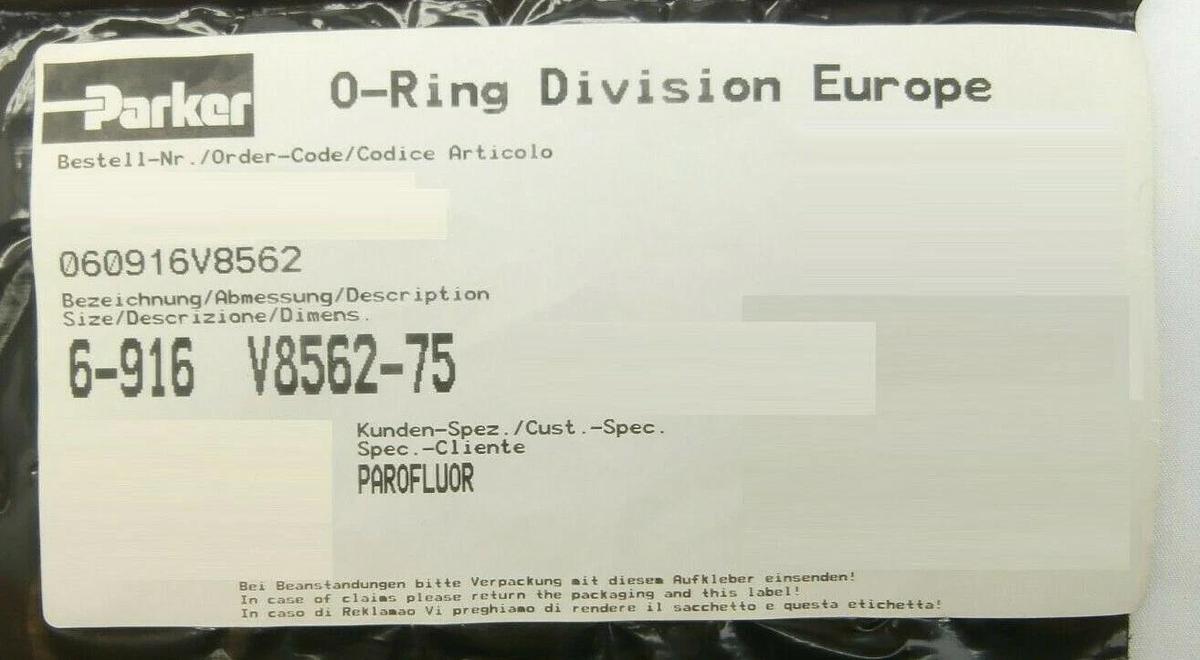 Parker 060916V8562 Parofluor O-Ring 6-916 V8562-75 Reseller Lot of 6 New Spare