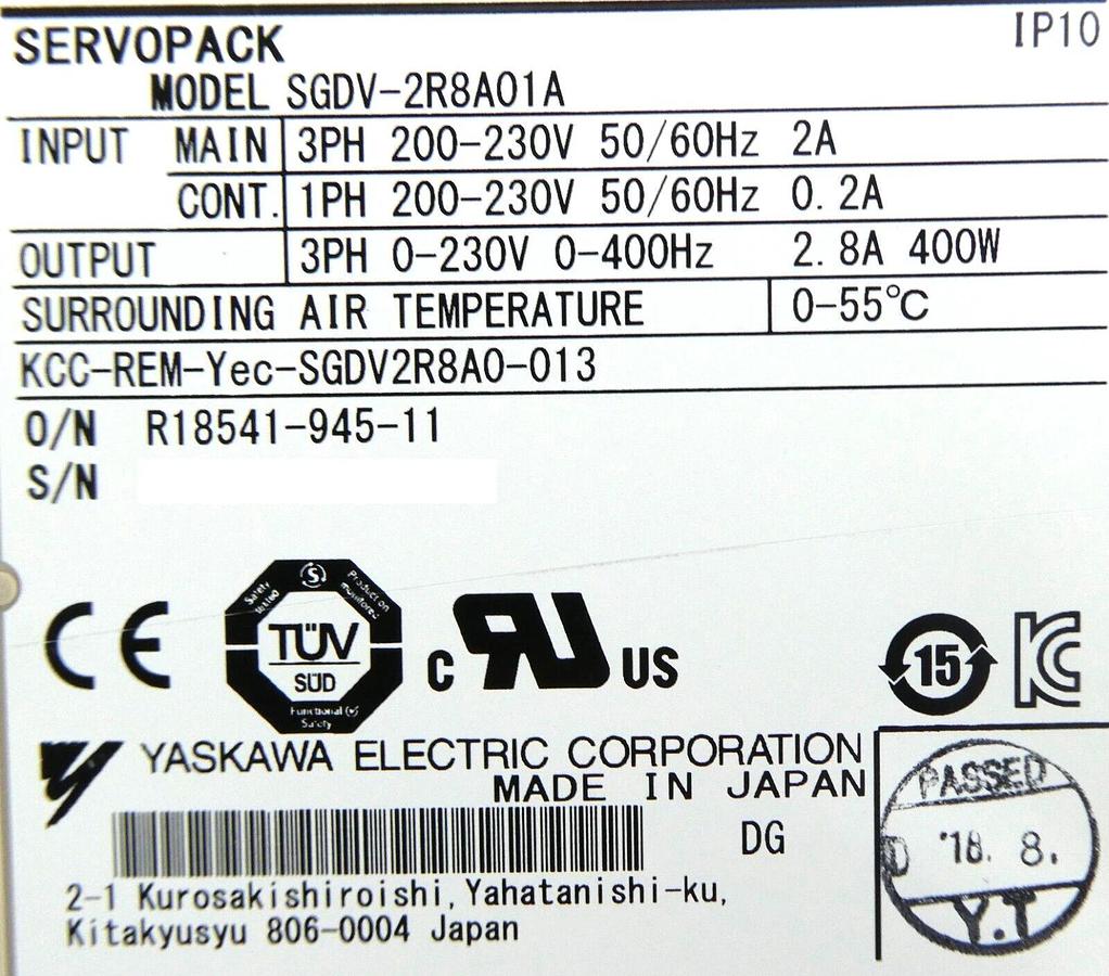 Used Yaskawa Electric SGDV-2R8A01A Servo Drive SERVOPACK Working Surplus