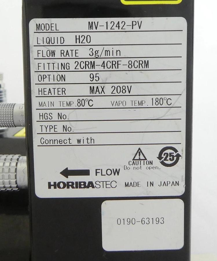 Used Horiba STEC MV-1242-PV Liquid Mass Flow Meter 3g/min H20 MV-1000 Working