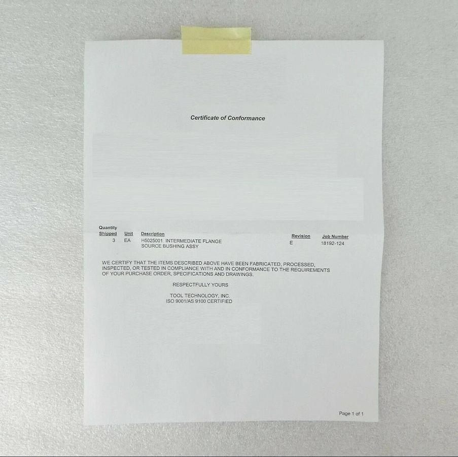 Varian Ion Implant Systems H5025001 Intermediate Flange Source Bushing 160XP New