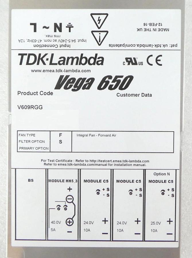 Used TDK-Lambda V609RGG Power Supply Vega 650 Sciex Spectrometer Working Surplus