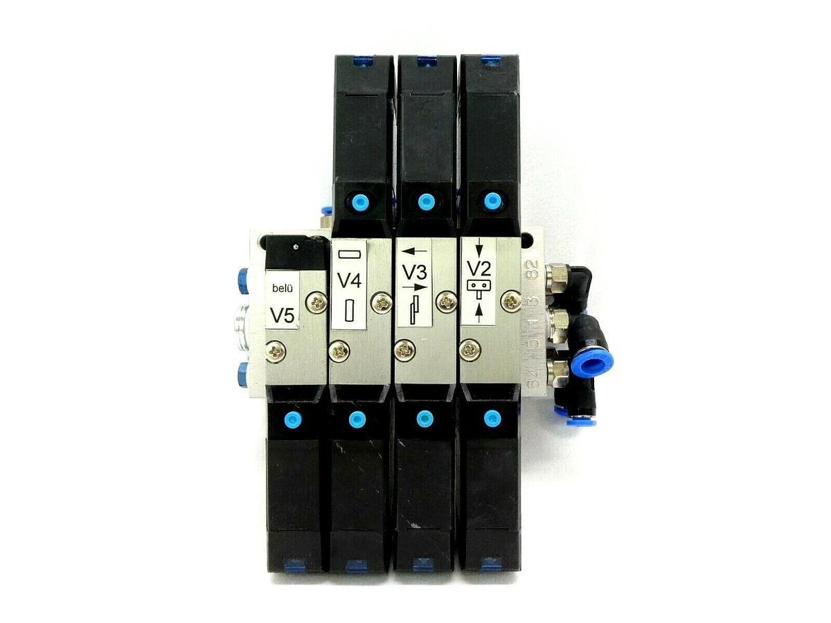 Used Festo 34336 7-Port Pneumatic Manifold PRMY-5-1/8-4 34305 MYH-5/3G-2,3-L-LED