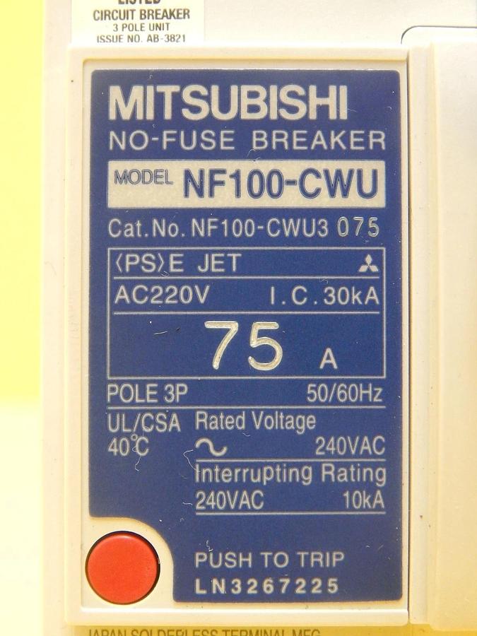Used Mitsubishi NF100-CWU3 075 Circuit Breaker NF100-CWU Reseller Lot of 4 Used