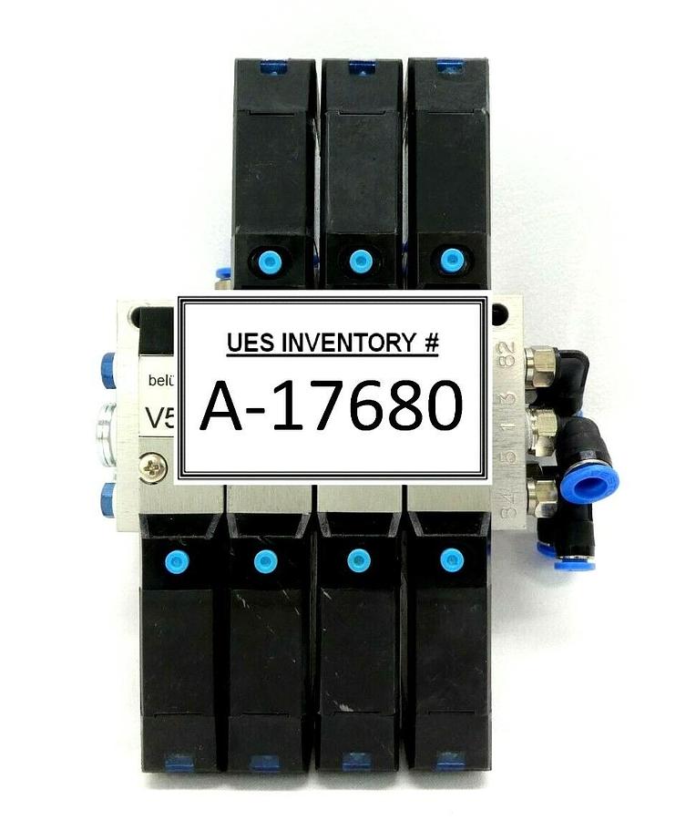 Used Festo 34336 7-Port Pneumatic Manifold PRMY-5-1/8-4 34305 MYH-5/3G-2,3-L-LED