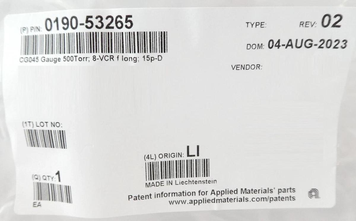 Inficon CG045 Capacitance Gauge Baratron AMAT 0190-53265 New Surplus