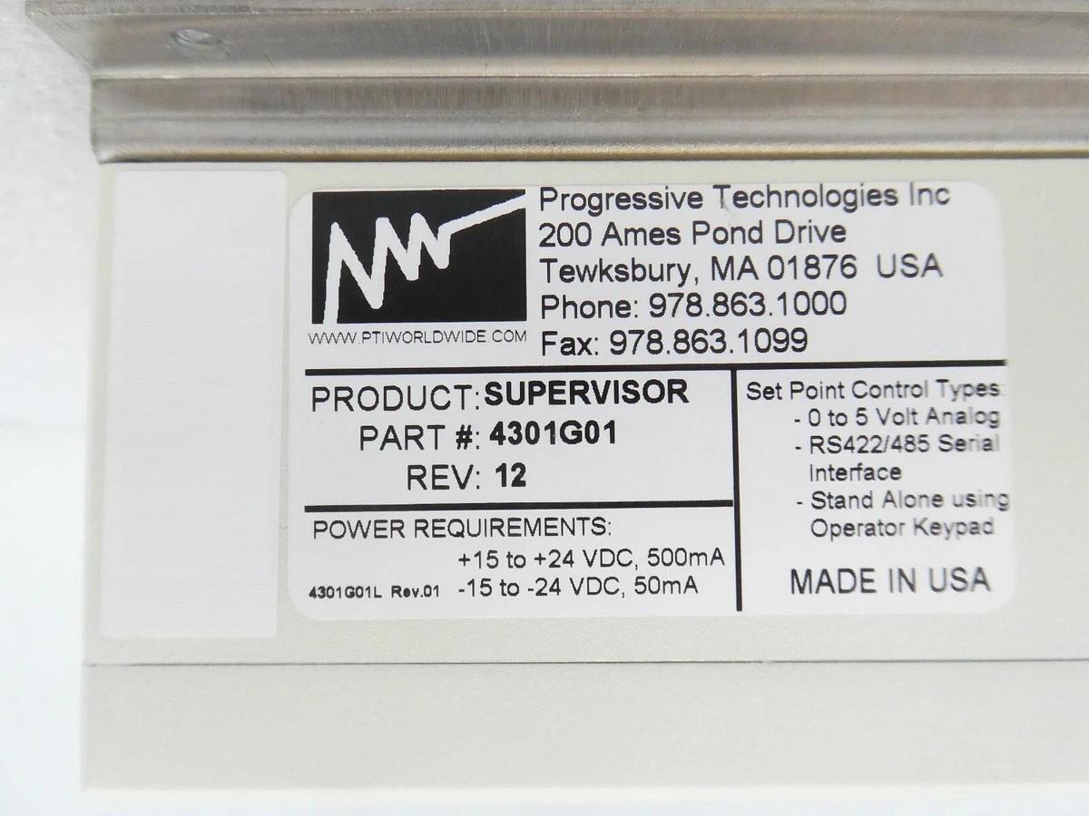 Used PTI Progressive Technologies 4301G01 Controller Sentry Supervisor Brooks Working
