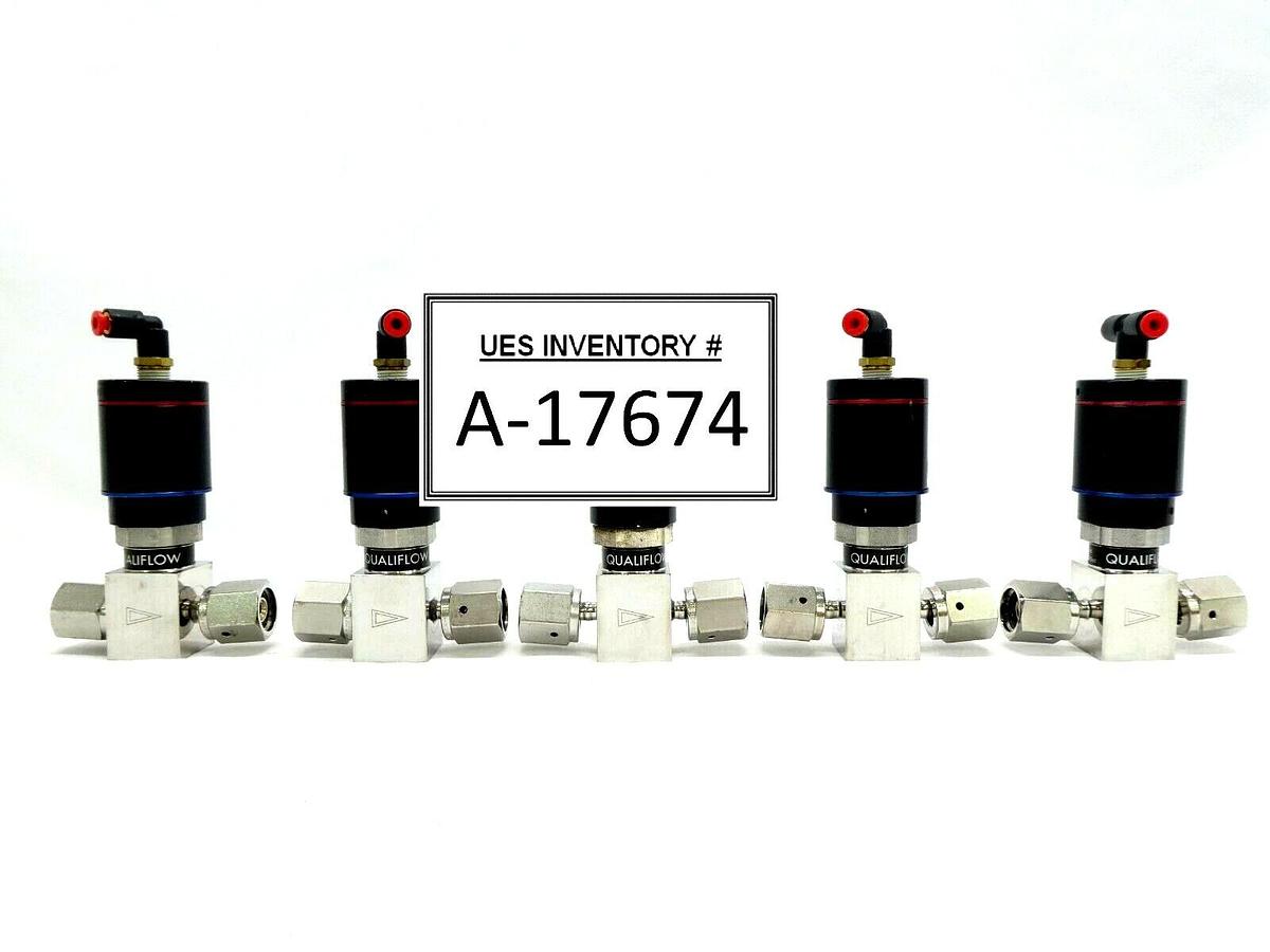 Used Qualiflow 2x10-9atm.cm3/Sec 2-Way Pneumatic Valve Female/Female Lot of 5 Working